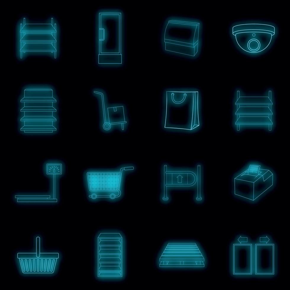 Supermarket icons set vector neon
