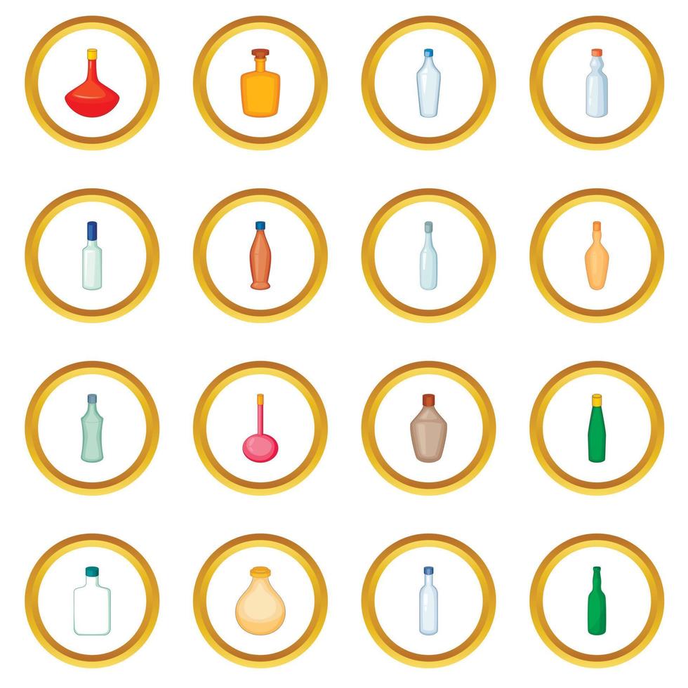 Different bottles icons circle vector