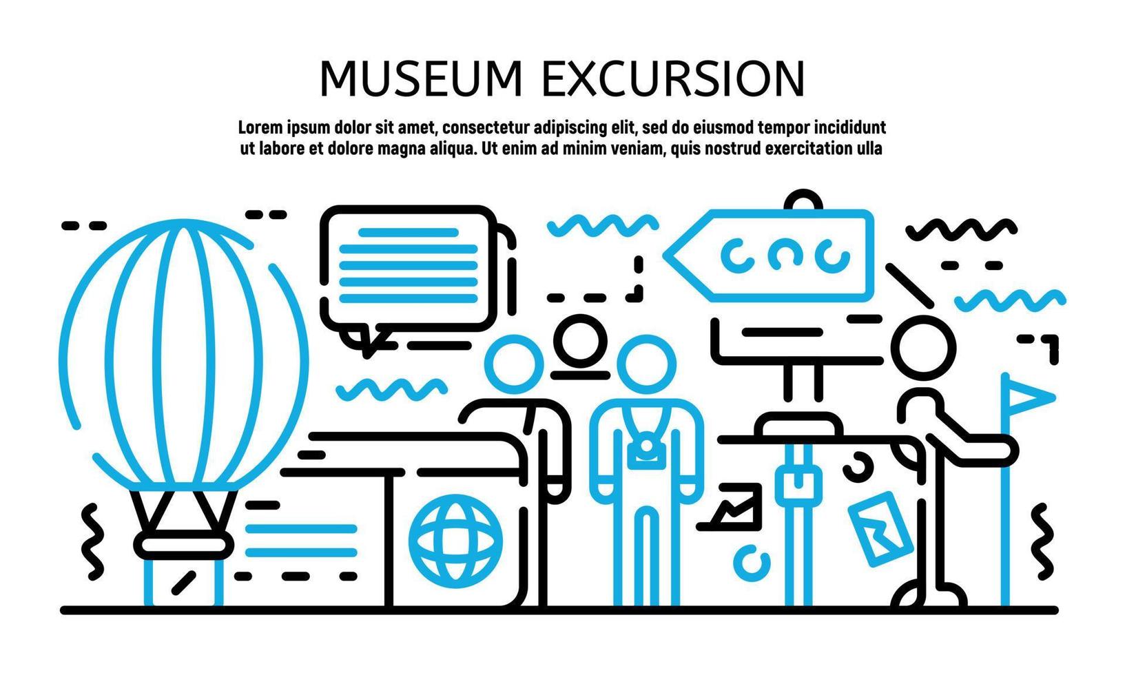 banner de excursión al museo, estilo de esquema vector