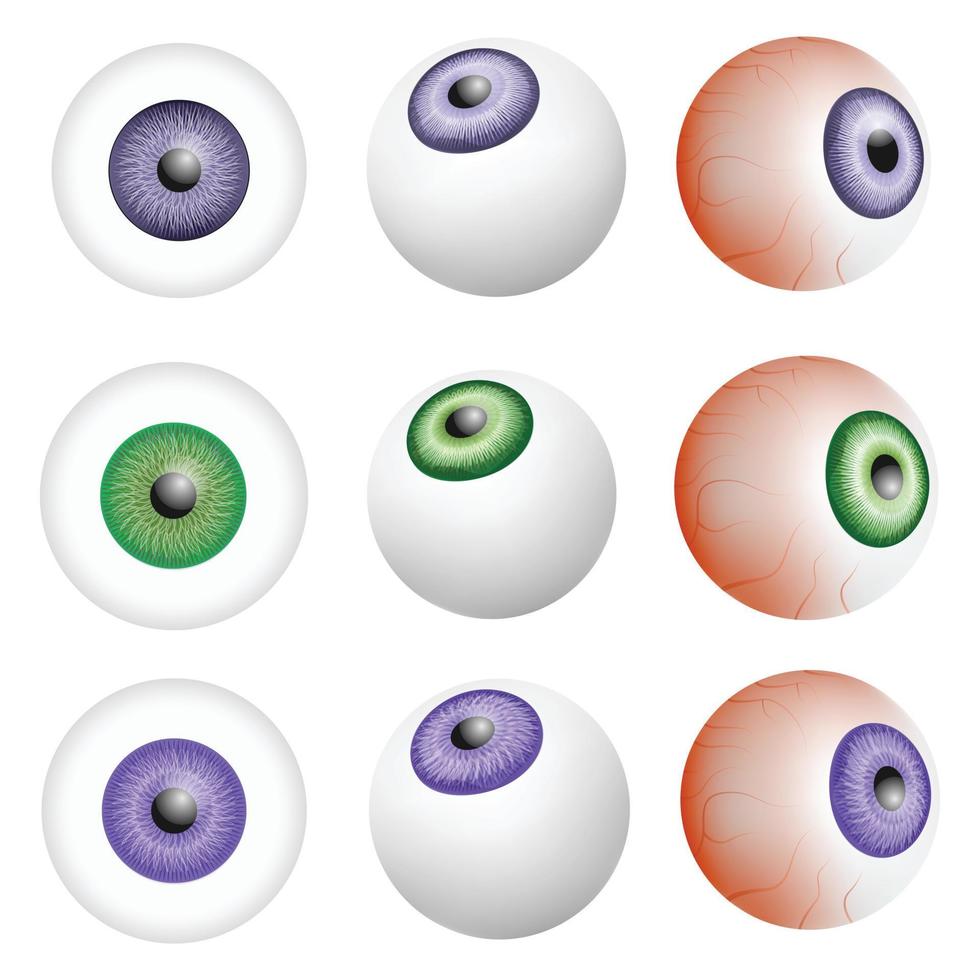 conjunto de maquetas de anatomía del globo ocular, estilo realista vector