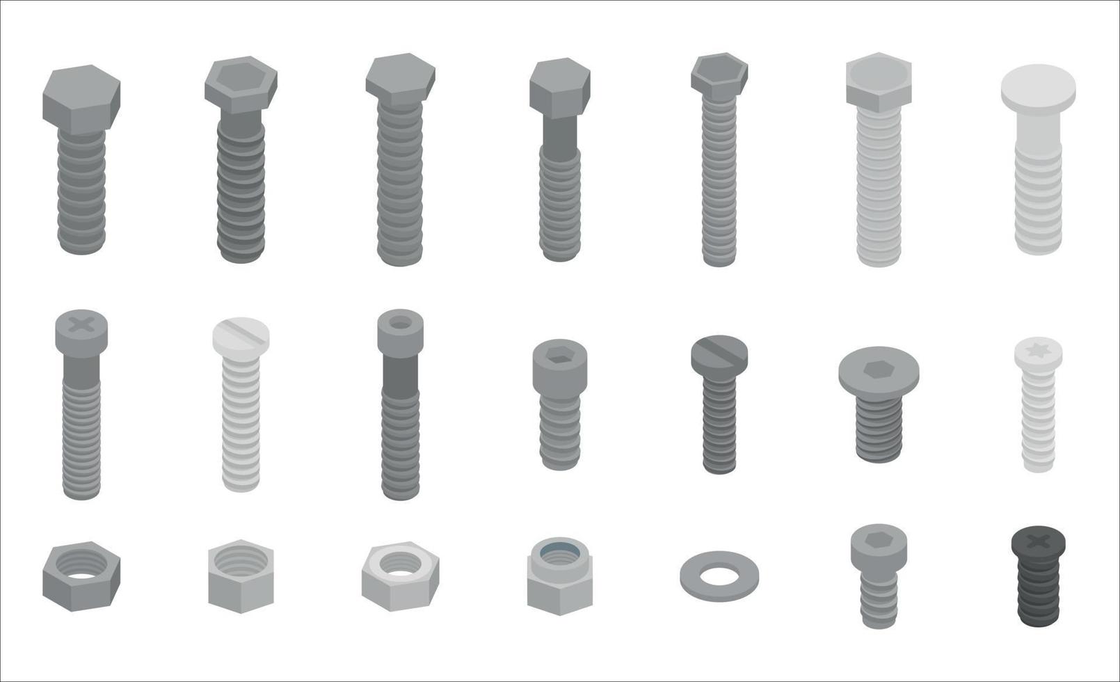 Screw-bolt icons set, isometric style vector