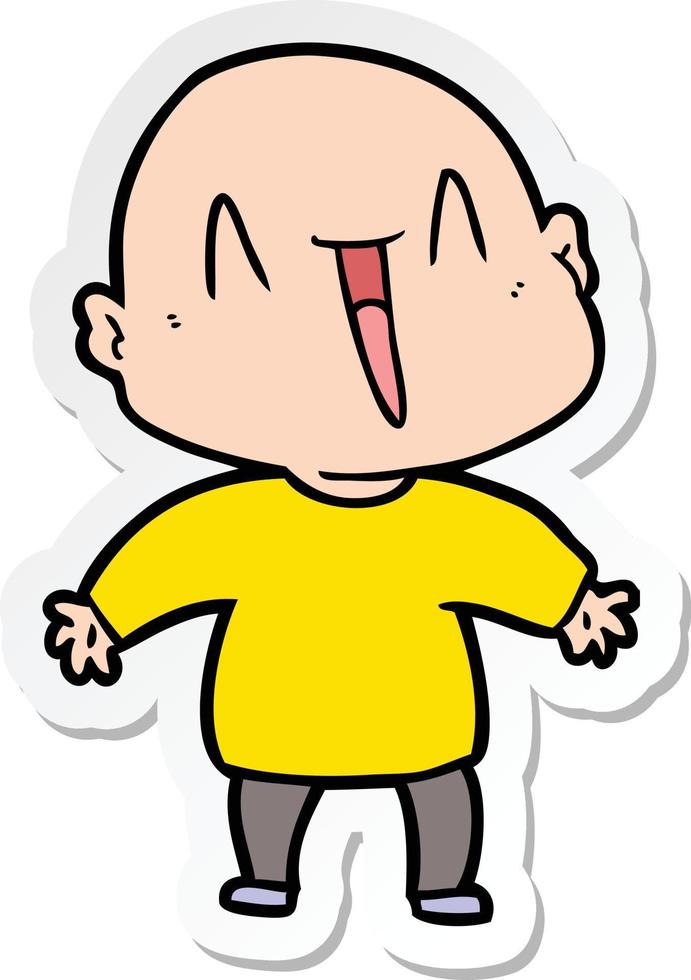 sticker of a happy cartoon bald man vector