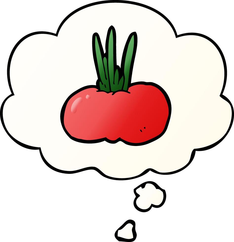 cartoon vegetable and thought bubble in smooth gradient style vector