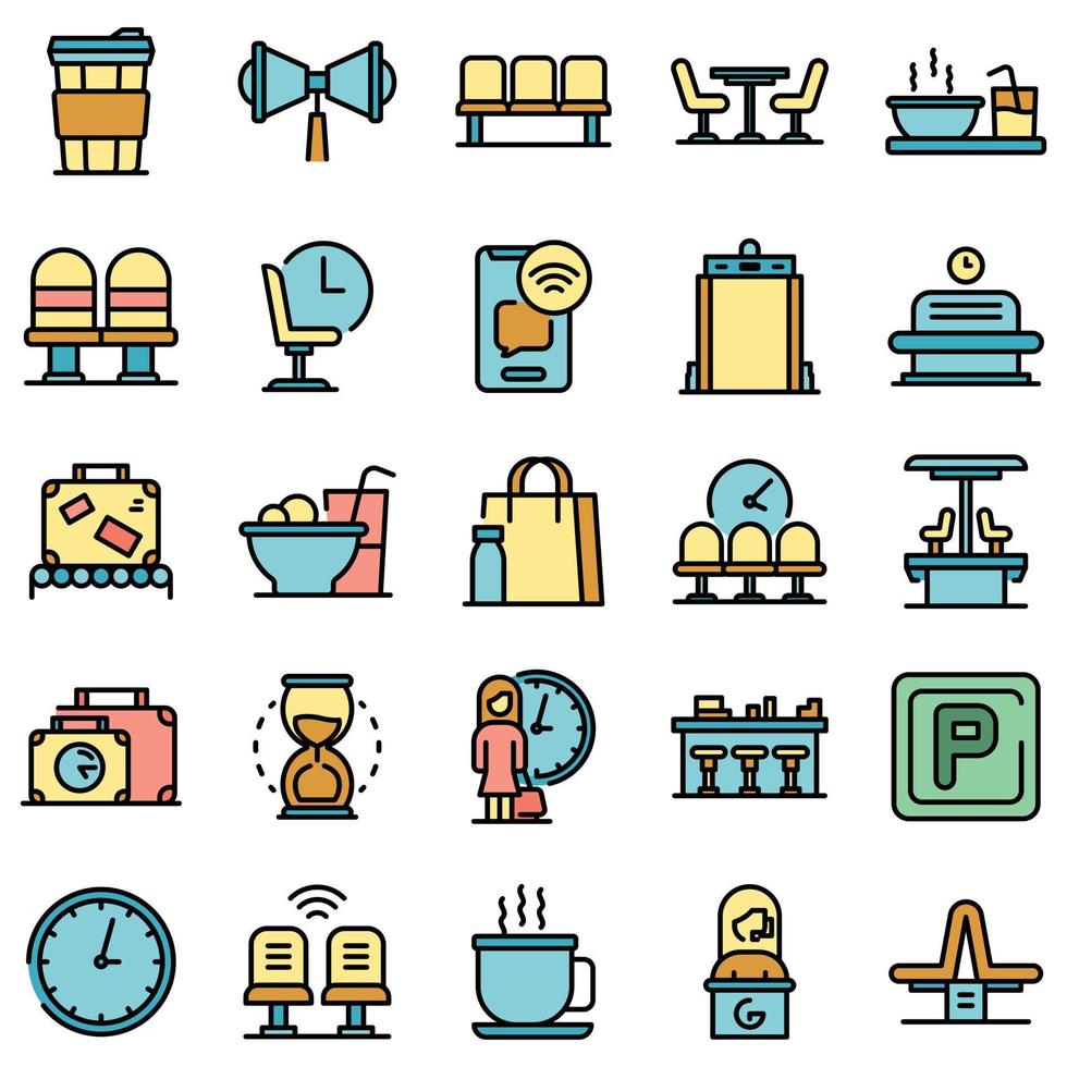 Waiting area icons set vector flat
