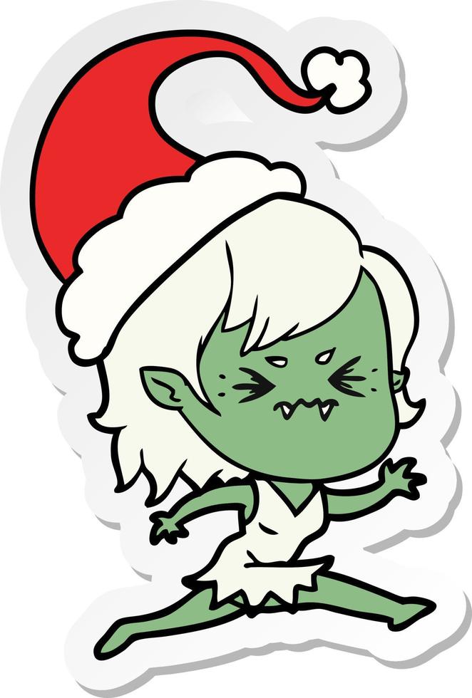 annoyed sticker cartoon of a vampire girl wearing santa hat vector