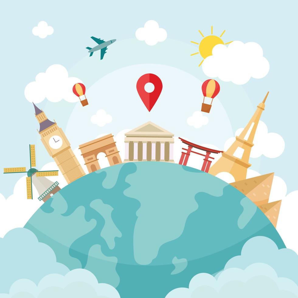 World Tourism Day Background With Landmarks vector