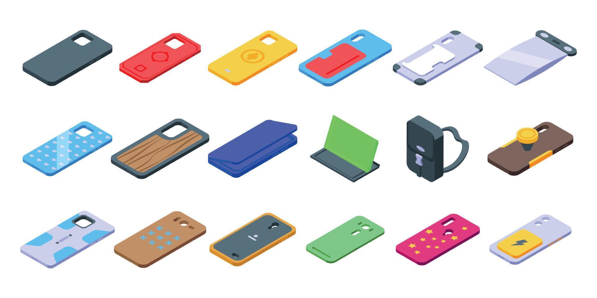 Smartphone case icons set isometric vector. Cover case vector