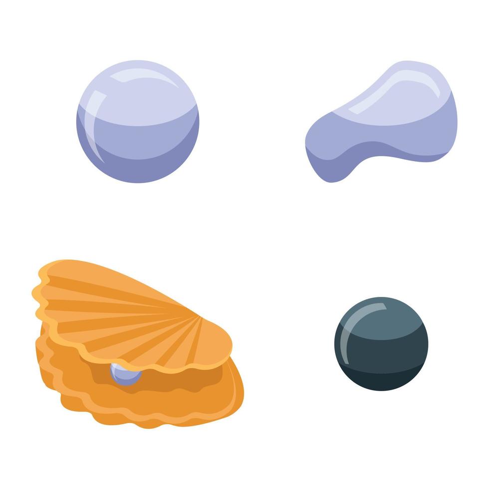 Pearls icons set, isometric style vector