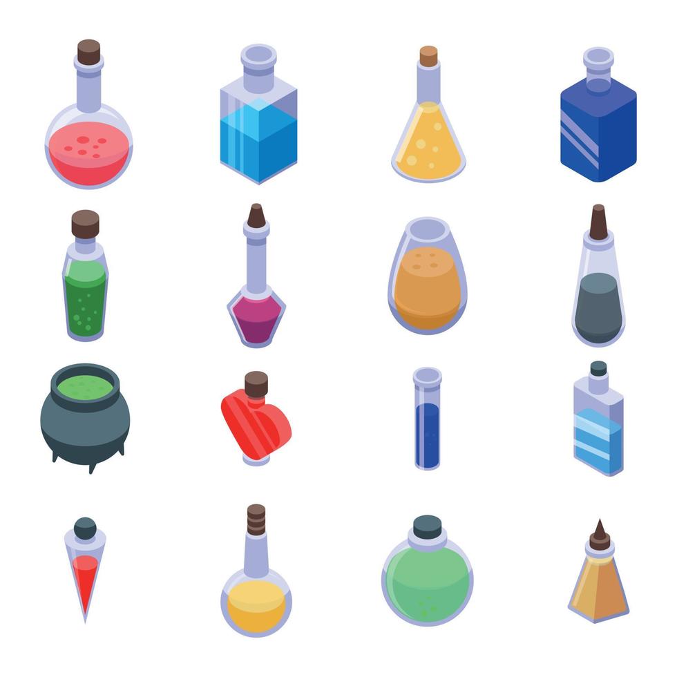 Potion icons set, isometric style vector