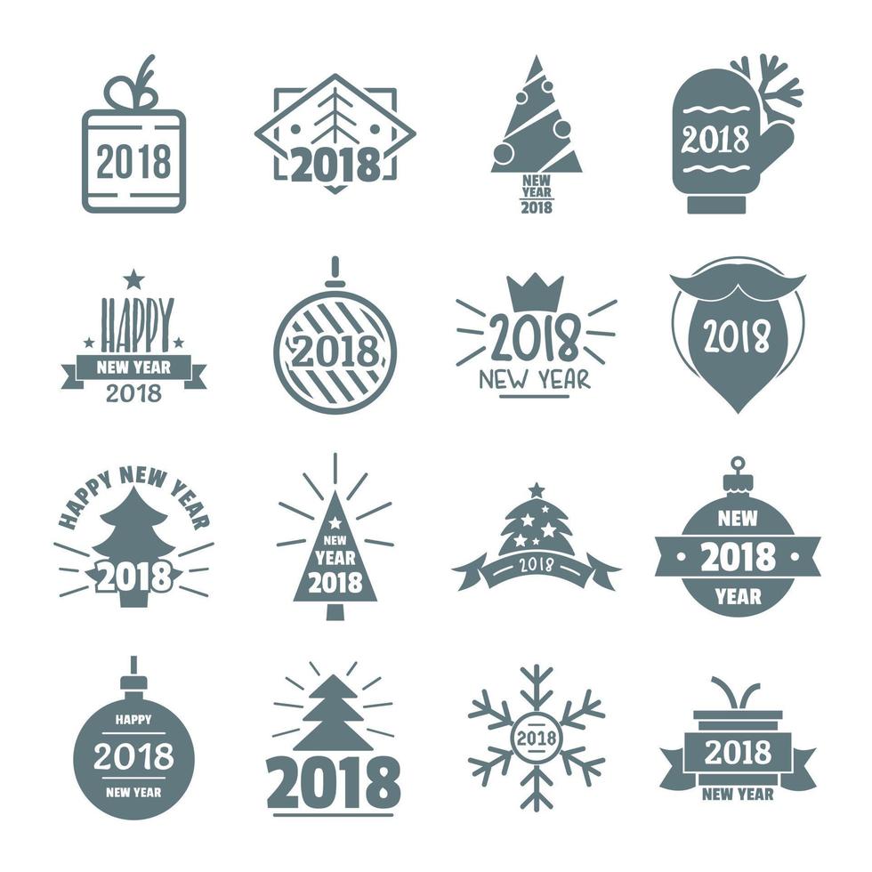 Conjunto de iconos de logotipo de año nuevo 2018, estilo simple vector