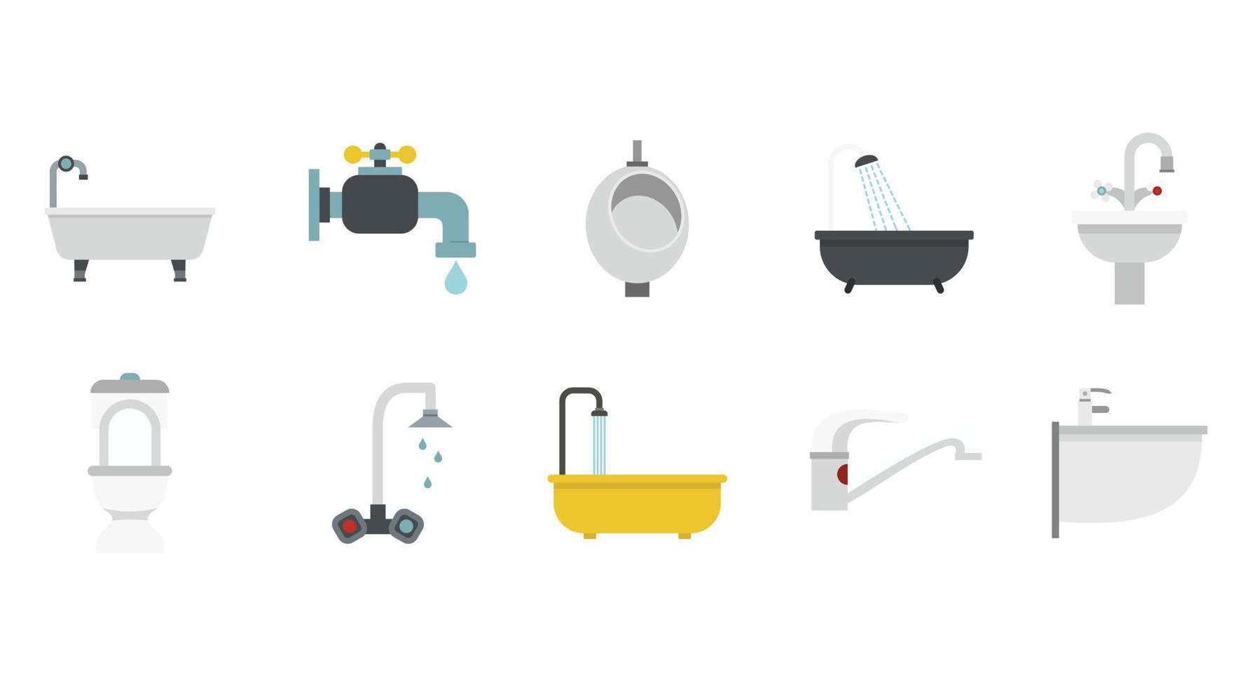 Bathroom icon set, flat style vector