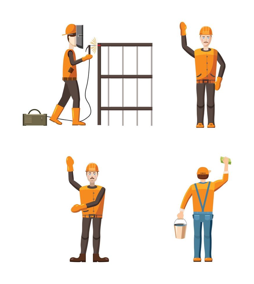 Builder icon set, cartoon style vector