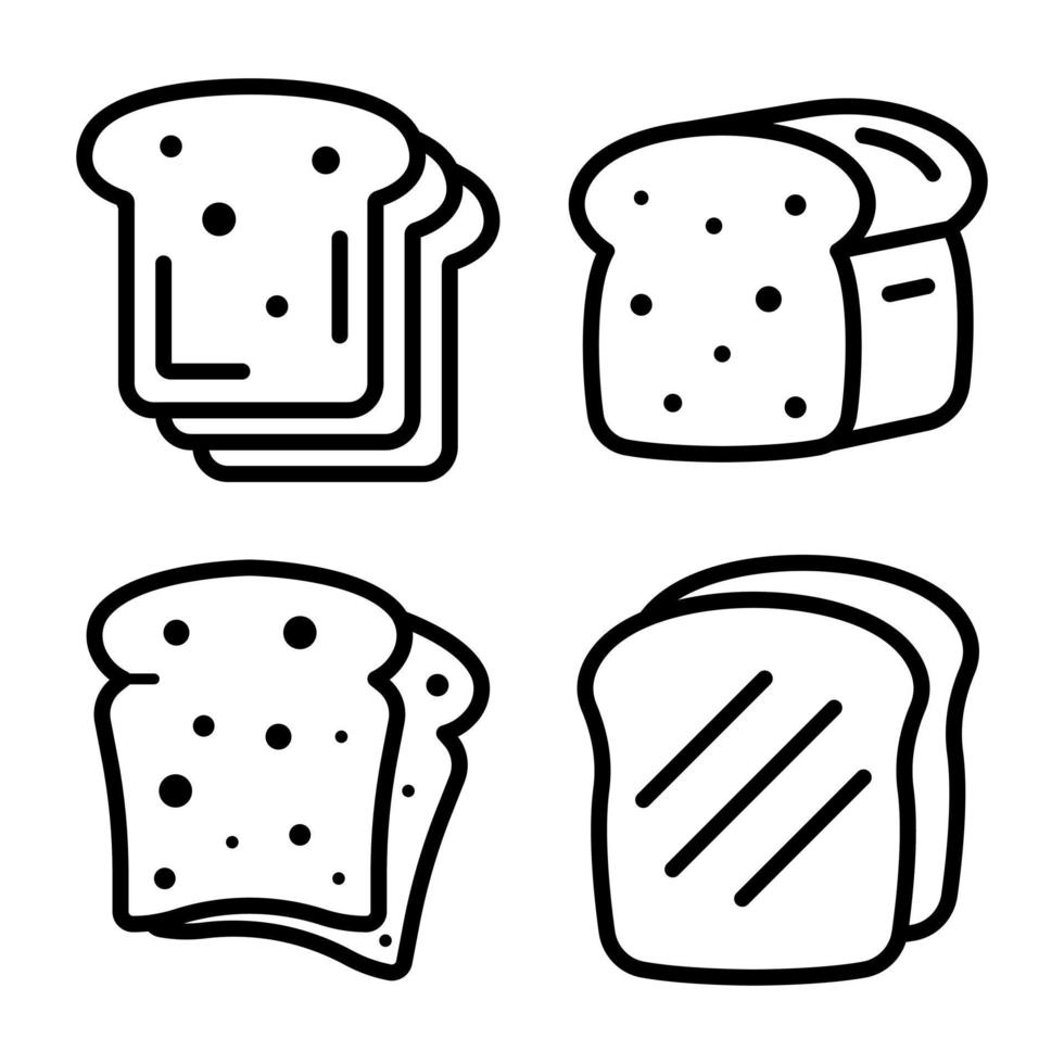 Toast icons set, outline style vector