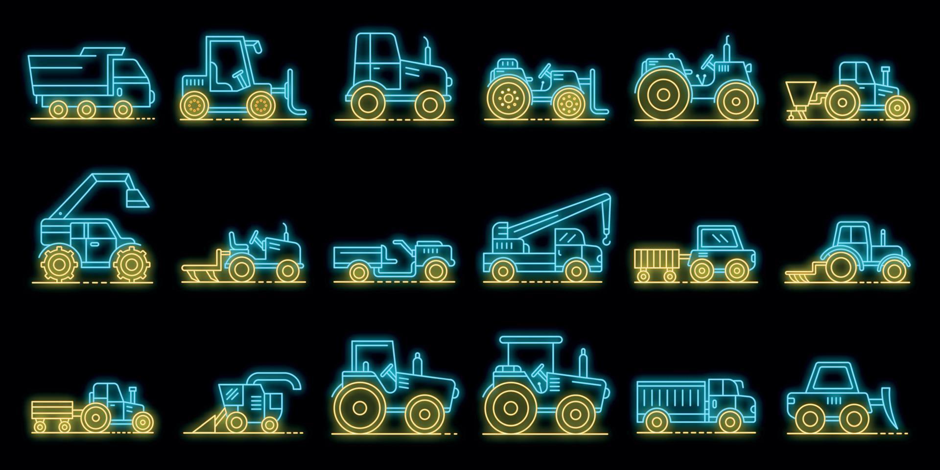 conjunto de iconos de máquinas agrícolas neón vectorial vector