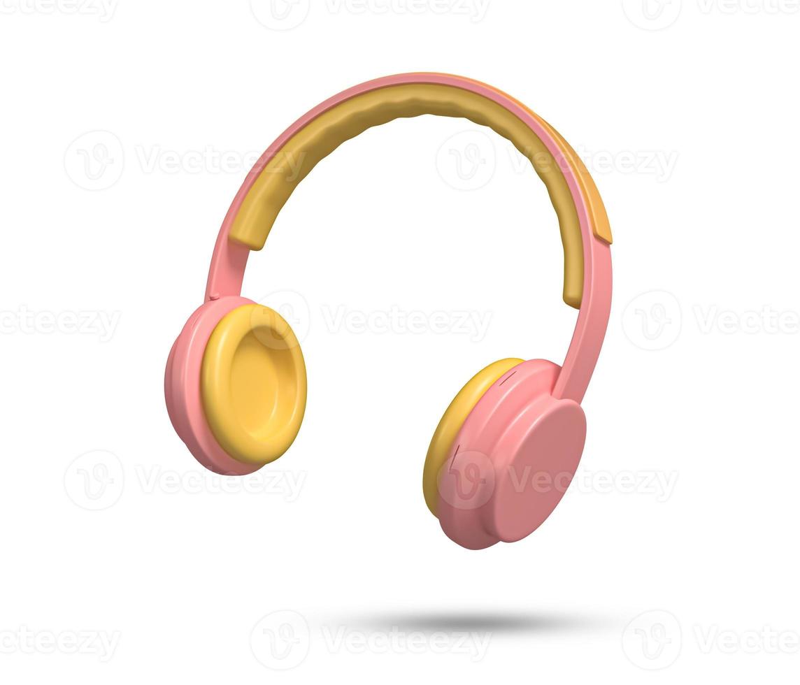 Headphone earphone 3d icon. Audio headset with pink accents. 3d wireless headphone in minimal style. Listen music gadget. Audio music instruments.  3D Rendered Illustration. photo