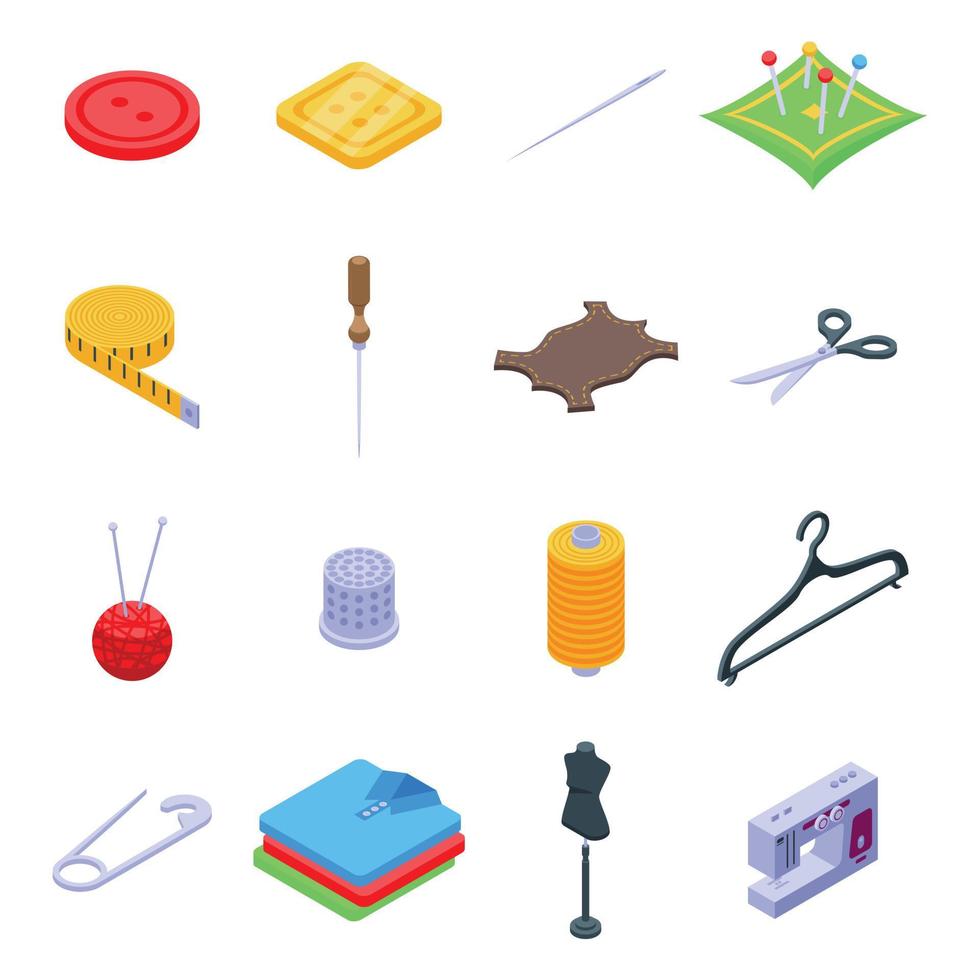 Clothing repair icons set, isometric style vector
