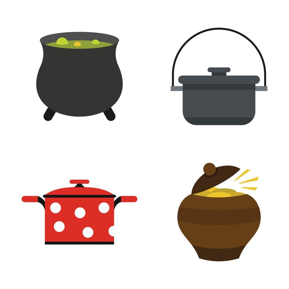 Cauldron icon set, flat style vector