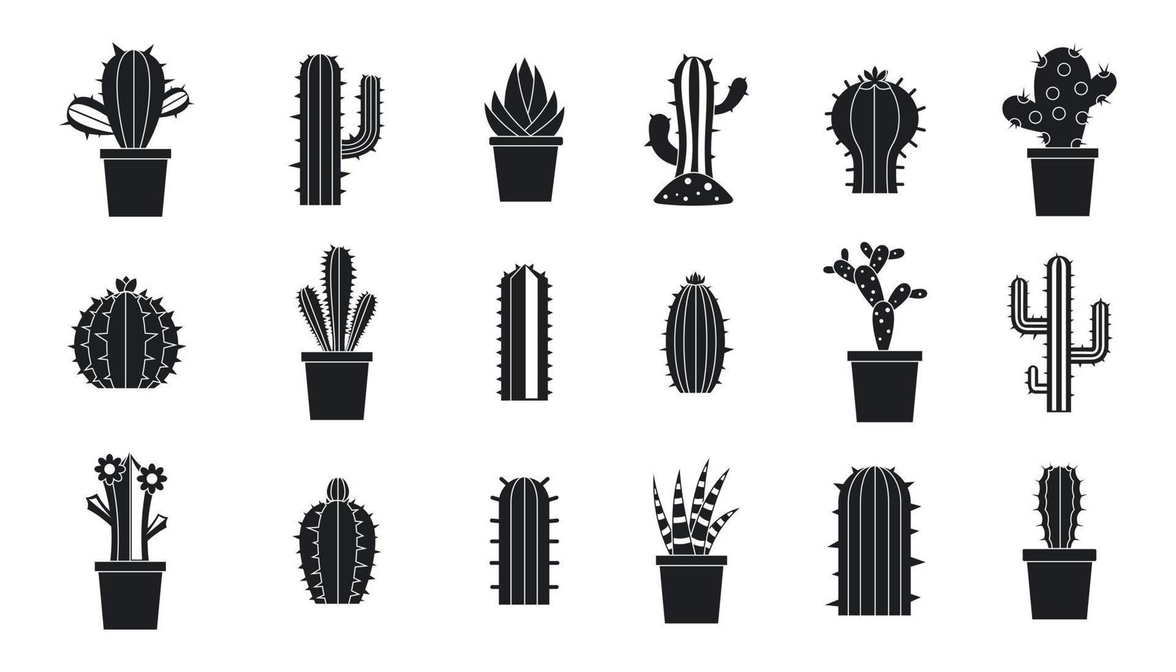 Cactus icon set, simple style vector