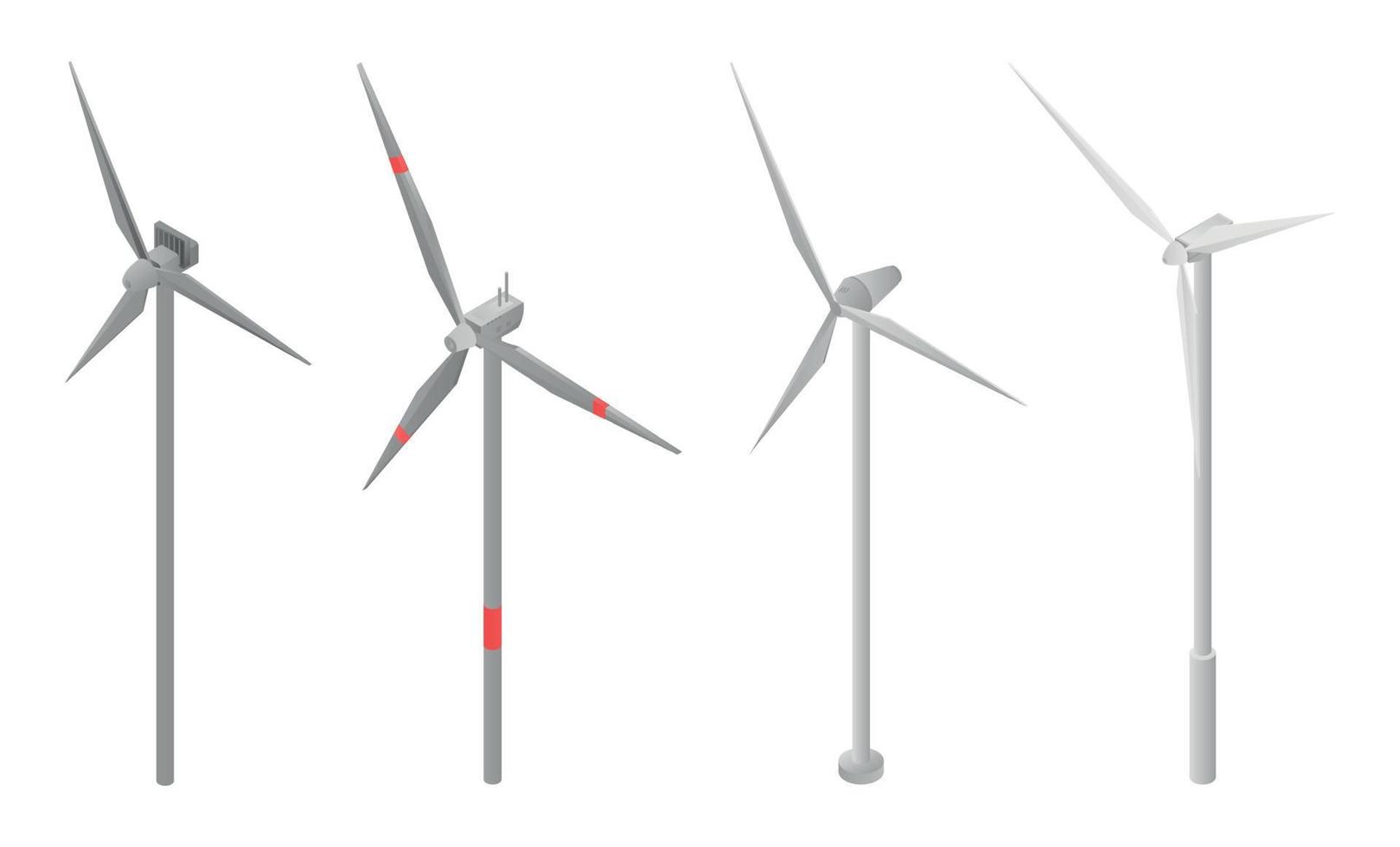 Wind turbine icons set, isometric style vector