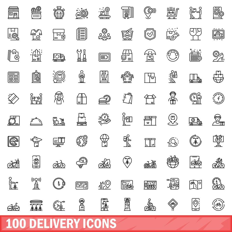 100 delivery icons set, outline style vector
