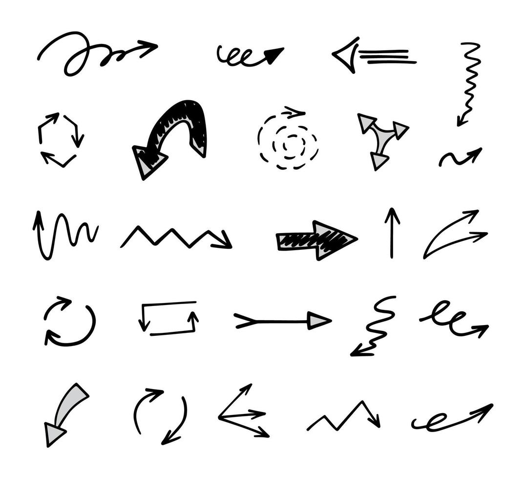 Vector set of hand drawn arrows, elements for presentation