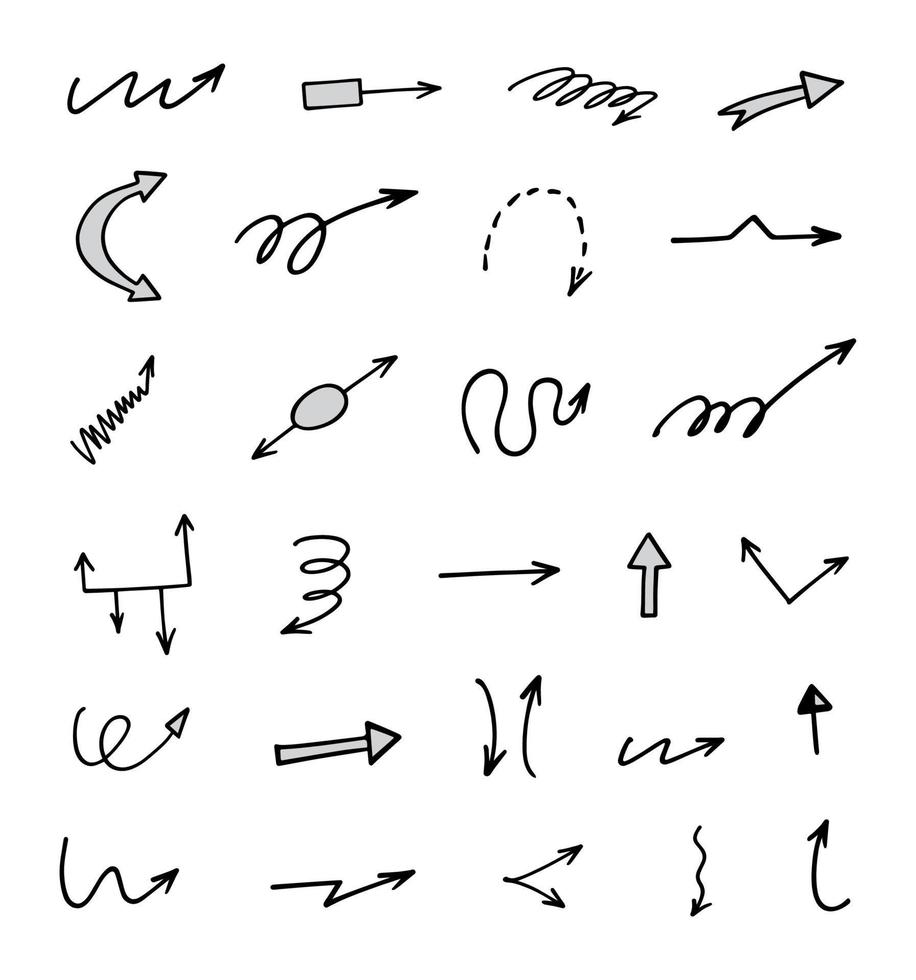 Vector set of hand drawn arrows, elements for presentation
