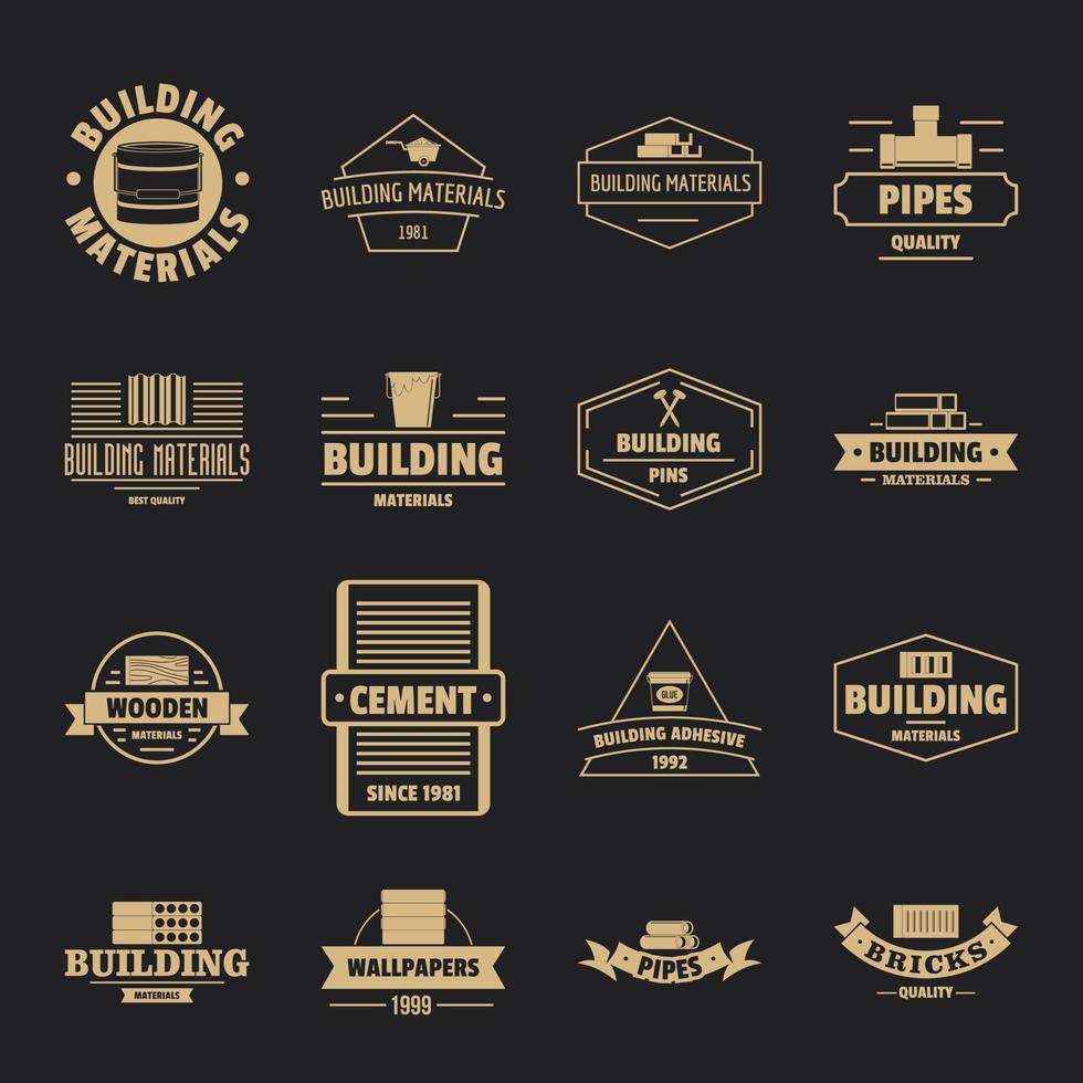 Building materials logo icons set, simple style vector