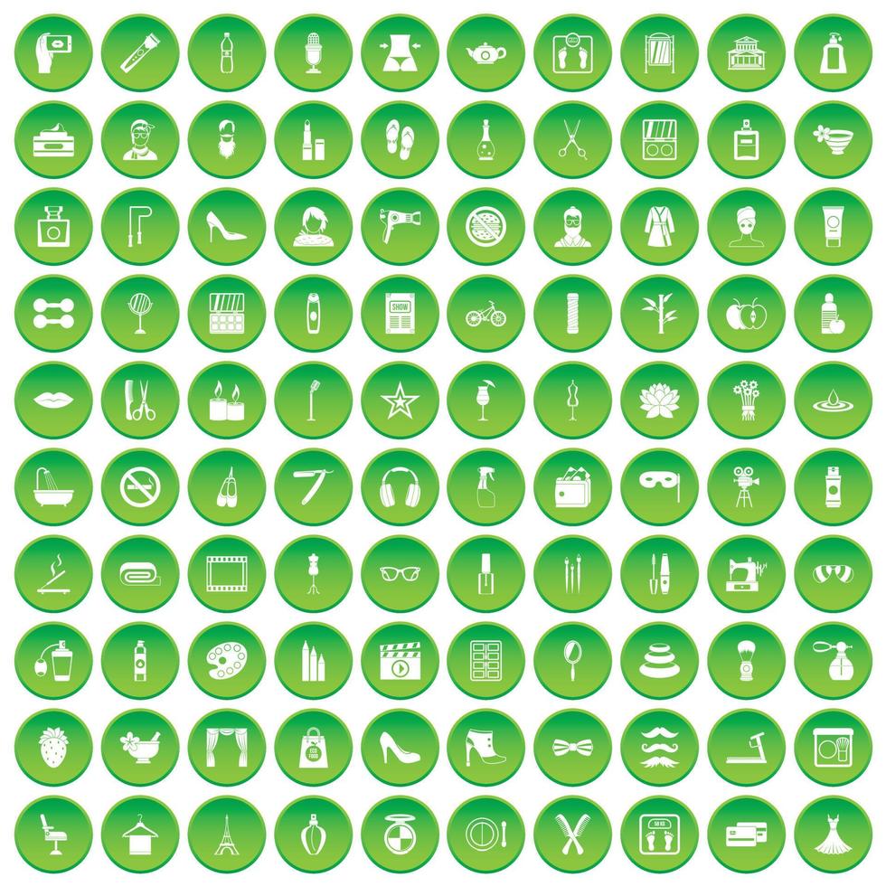 100 beauty and makeup icons set green circle vector