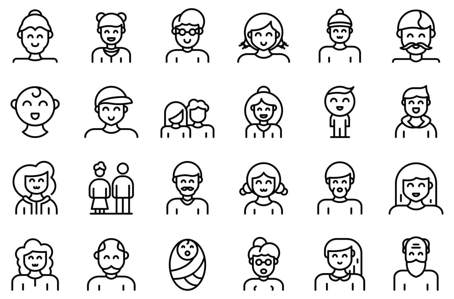 Generation icons set, outline style vector