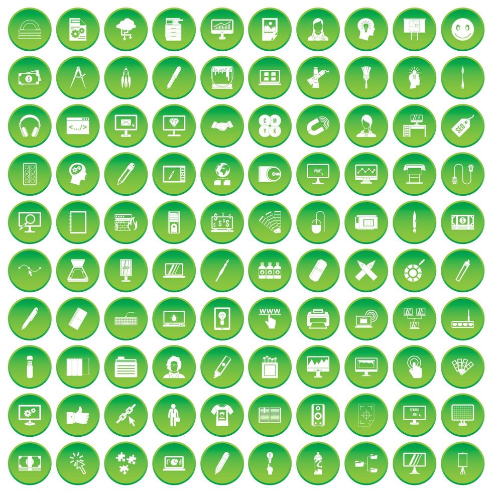100 weather icons set green circle vector