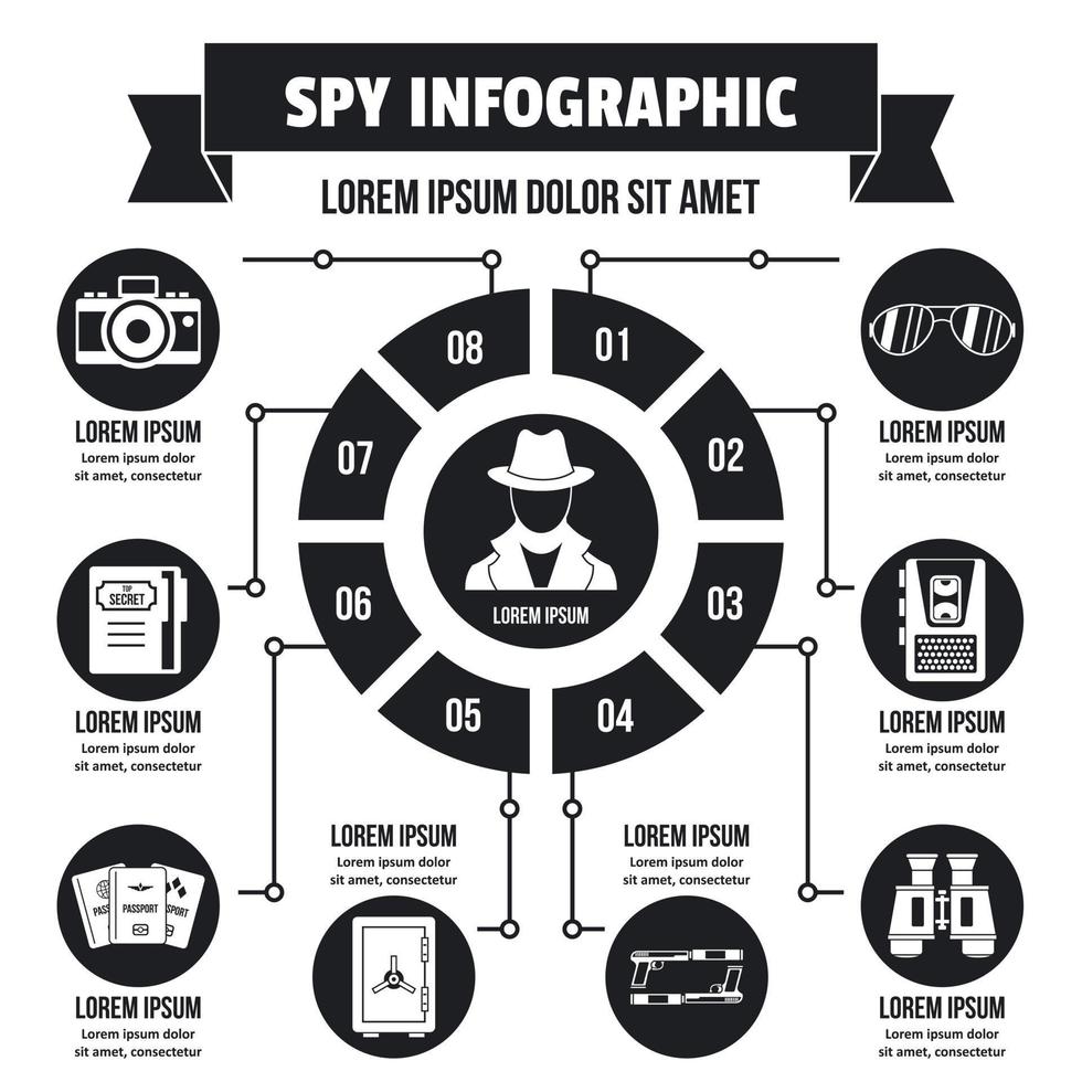 concepto de infografía espía, estilo simple vector