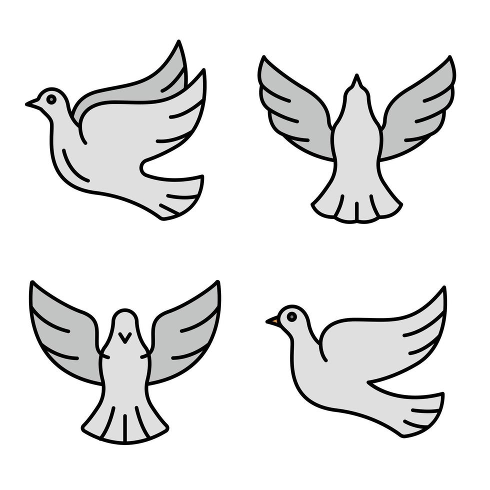 conjunto de iconos de paloma vector de color de línea