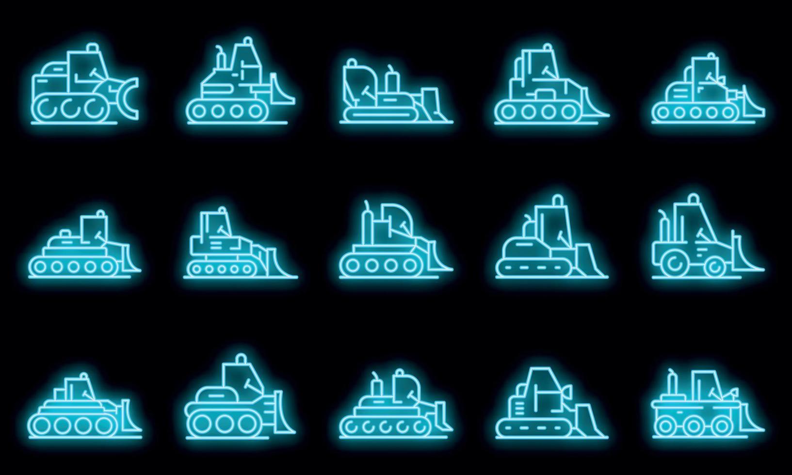 Bulldozer icons set vector neon
