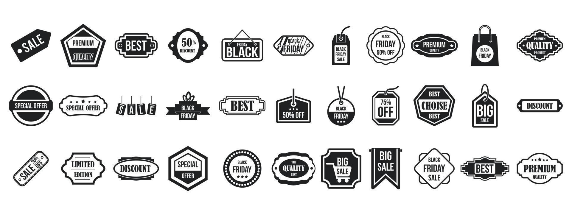 Sale badge icon set, simple style vector