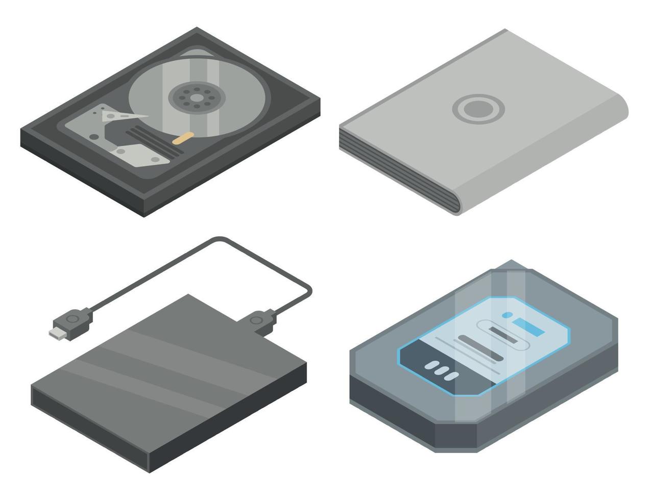 conjunto de iconos de disco duro, estilo isométrico vector