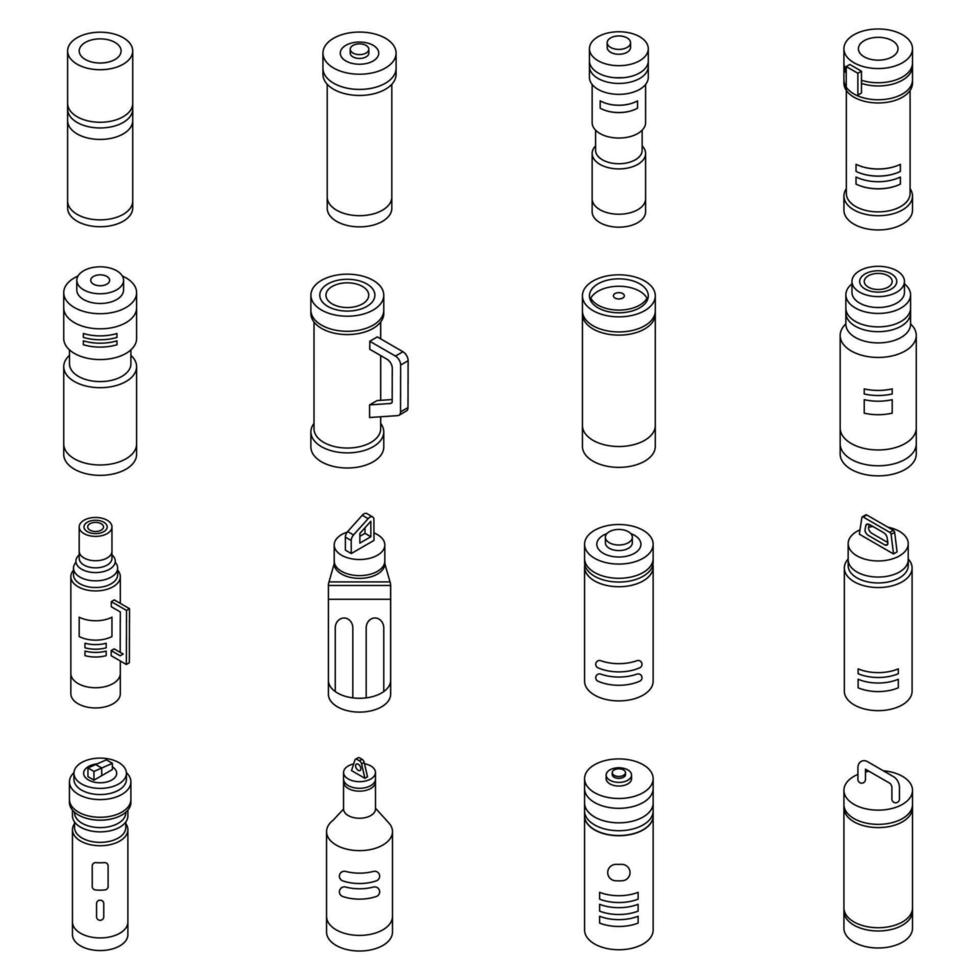 Vacuum insulated water bottle icons set vector outine