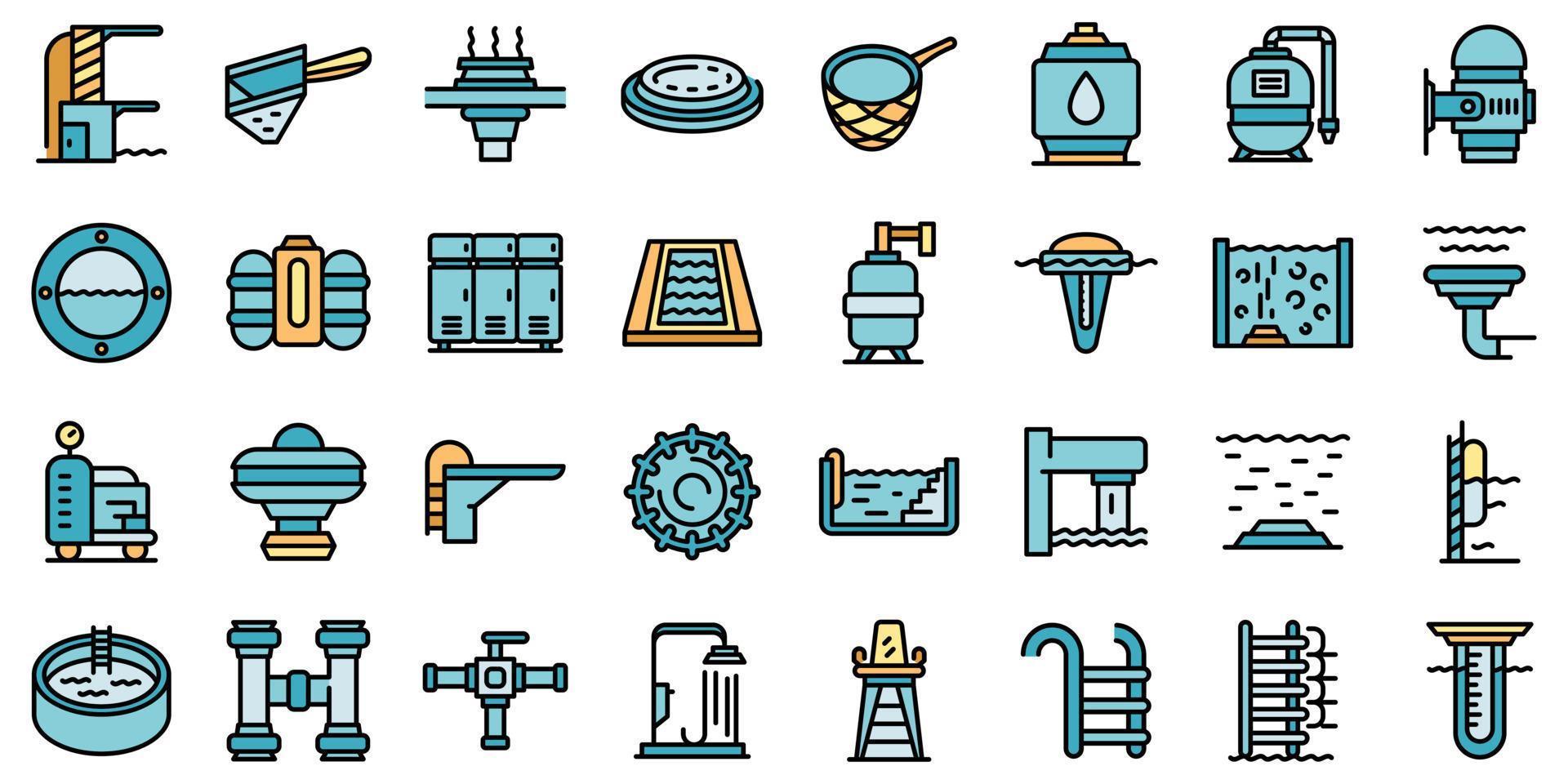 Equipment for pool icons set vector flat