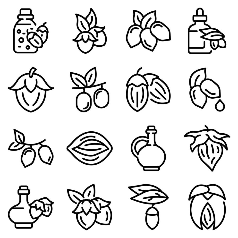 Jojoba icons set, outline style vector