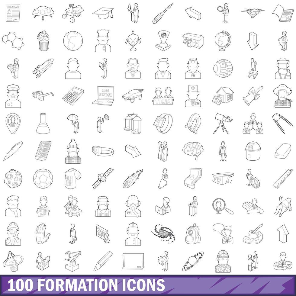 100 formation icons set, outline style vector