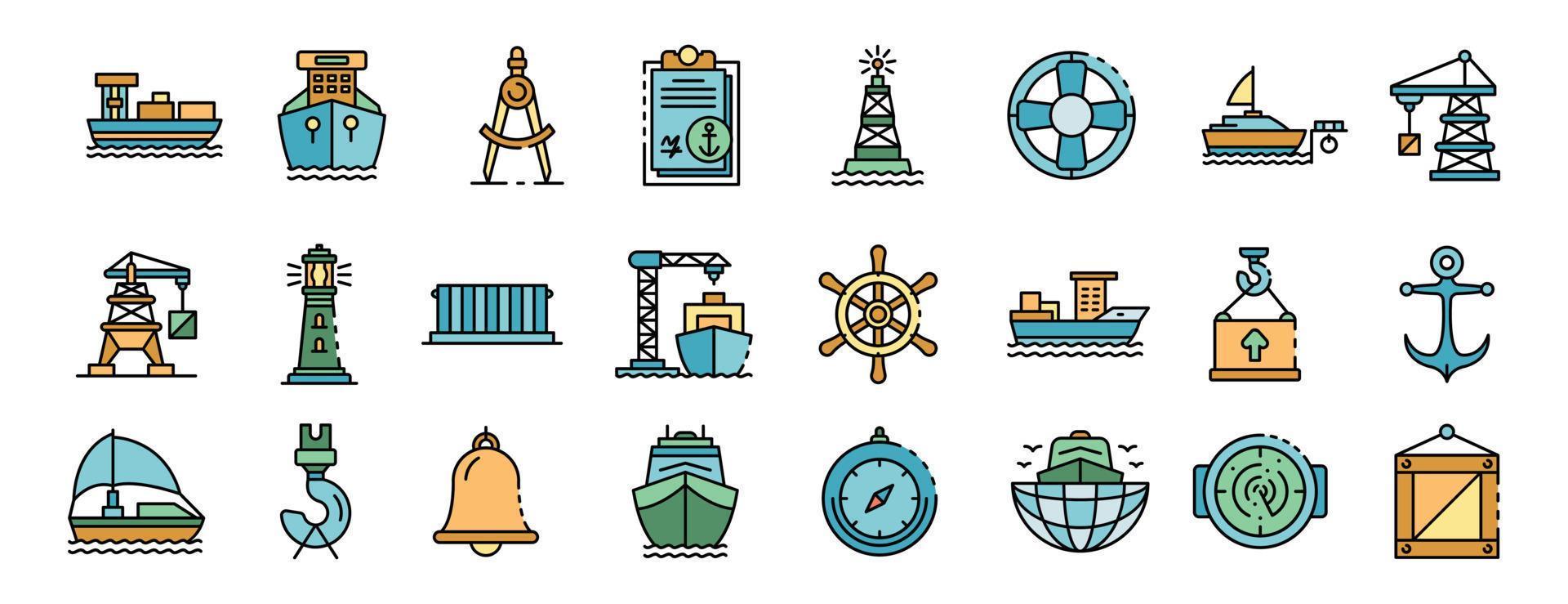 Marine port icons set vector flat