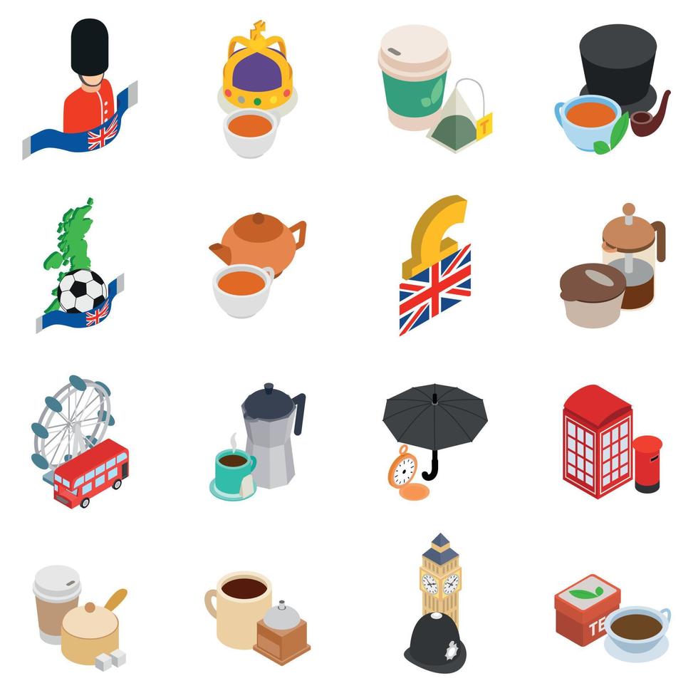 Great britain icons set, isometric style vector