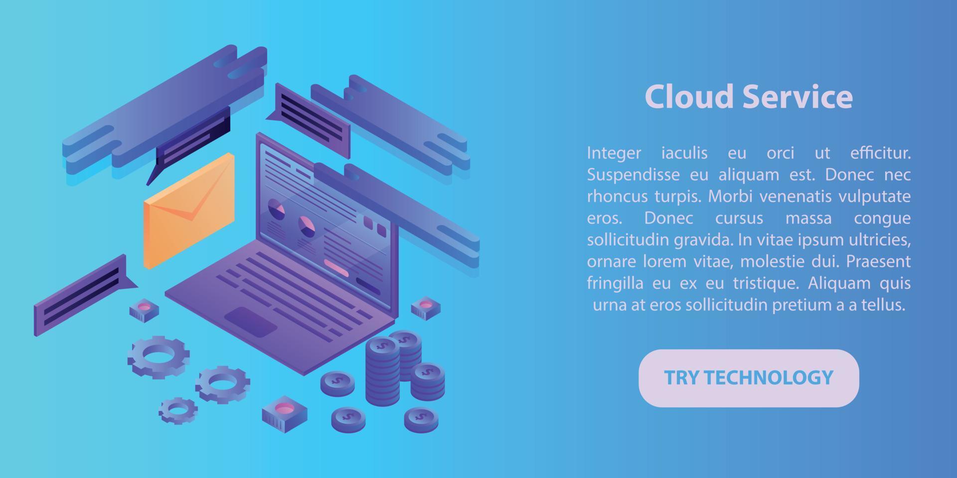 Cloud service concept banner, isometric style vector