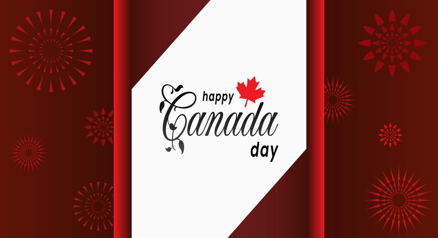 banner, fondo, día de la independencia de canadá. ilustración del símbolo de la hoja de arce con área de espacio de copia. Fuegos artificiales vector