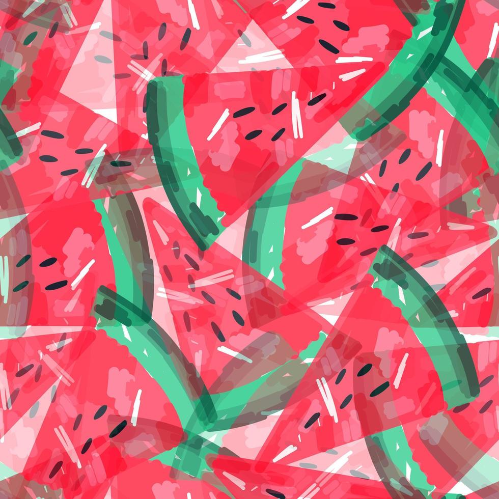 Seamless pattern with transparent watermelons. Hand drawn watermelon slices endless wallpaper. vector