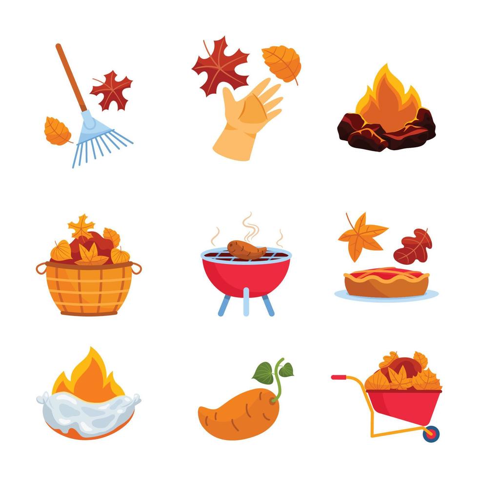 Autumn Outdoor Activity Icon Set vector