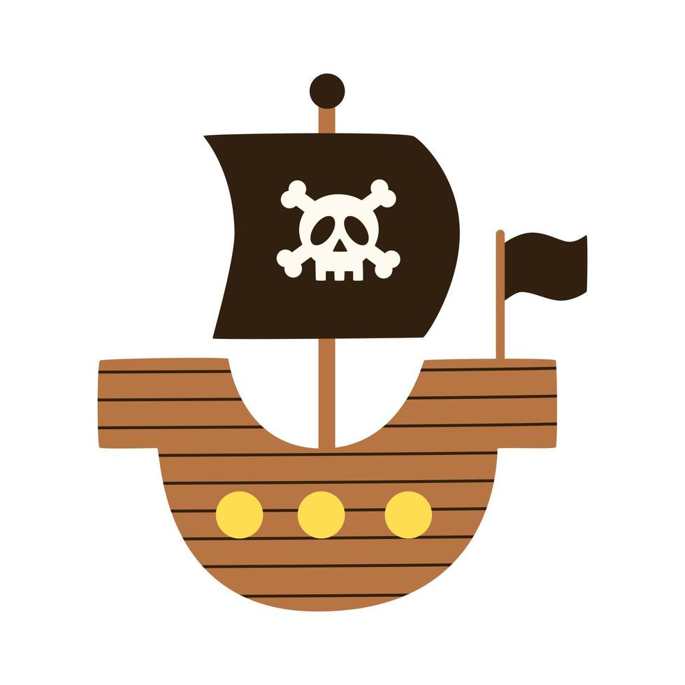 Vector illustration of hand drawn pirate ship on white background.