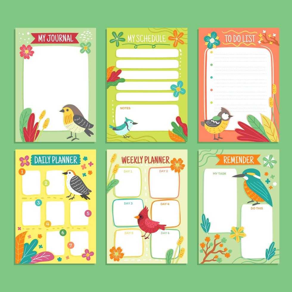 Journal Template Birds Pages Design vector