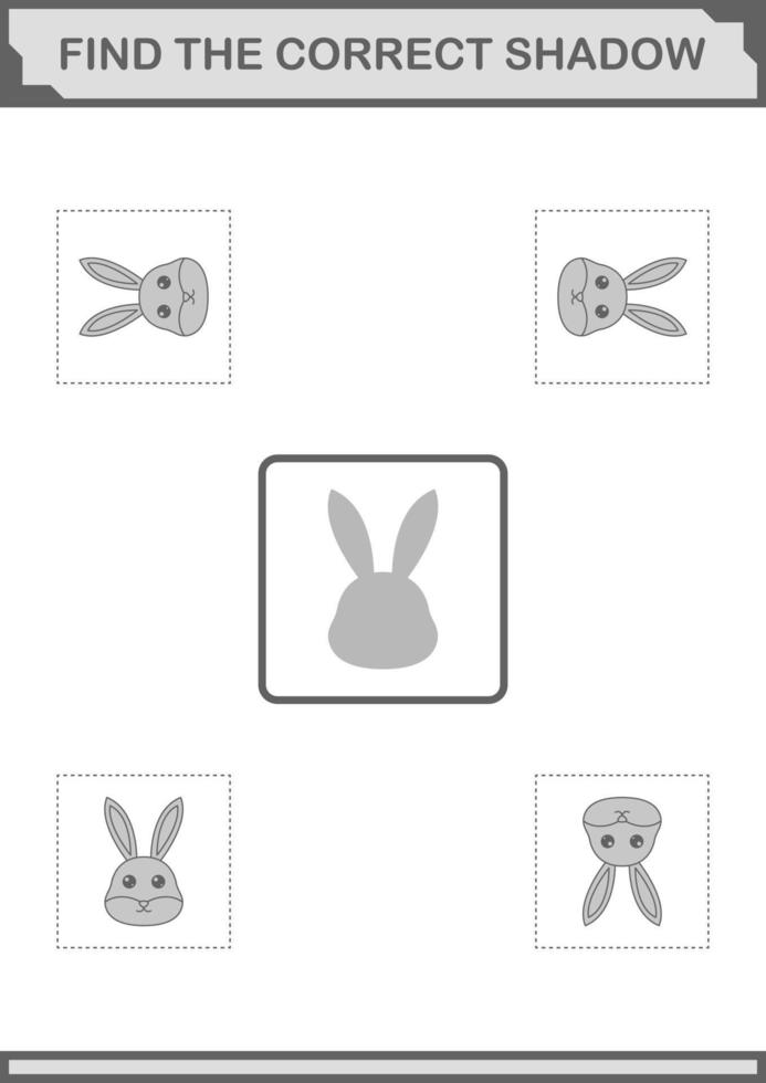 Find the correct shadow Rabbit face. Worksheet for kids vector