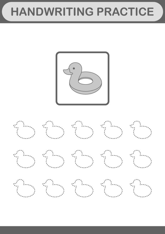 Handwriting practice with Inflatable Duck. Worksheet for kids vector