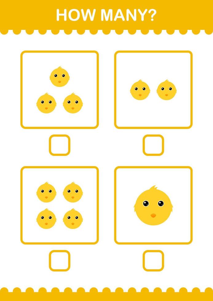 How Many Chicken face. Worksheet for kids vector